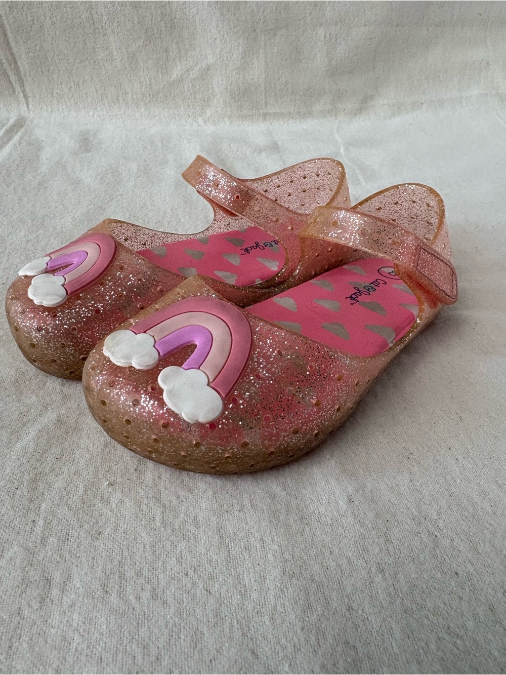 Cat & Jack TODDLER Glitter Pink Jelly Sandals Mary Jane’s Rainbow Clouds - 8
